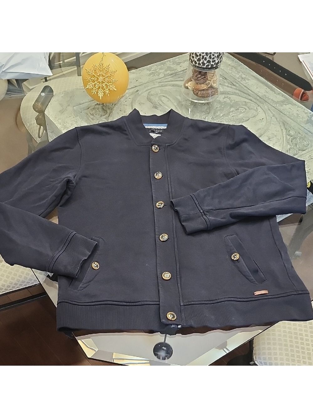 Ted Baker London Men's Navy Bomber Jacket with Button Detail Size L